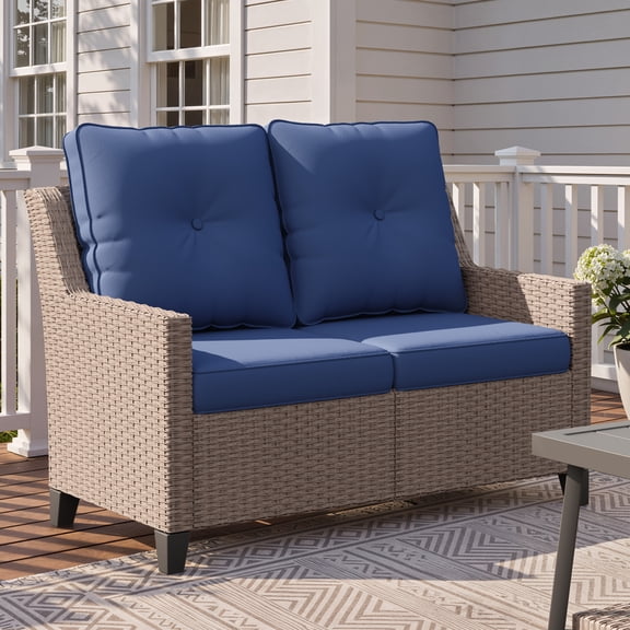 NestNook Outdoor Wicker Loveseat, 2-Seat Patio Love Seat with 4-Inch Olefin Cushions, Patio Couch for Porch, Backyard, Garden and Deck