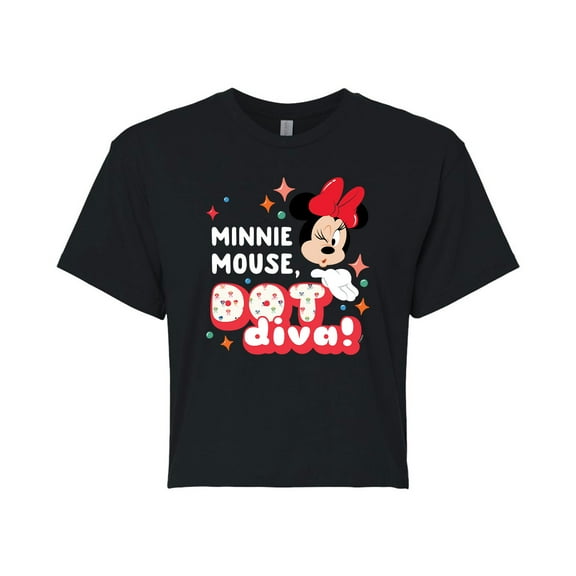 Mickey & Friends - Minnie Dot Diva - Juniors Cropped Cotton Blend T-Shirt