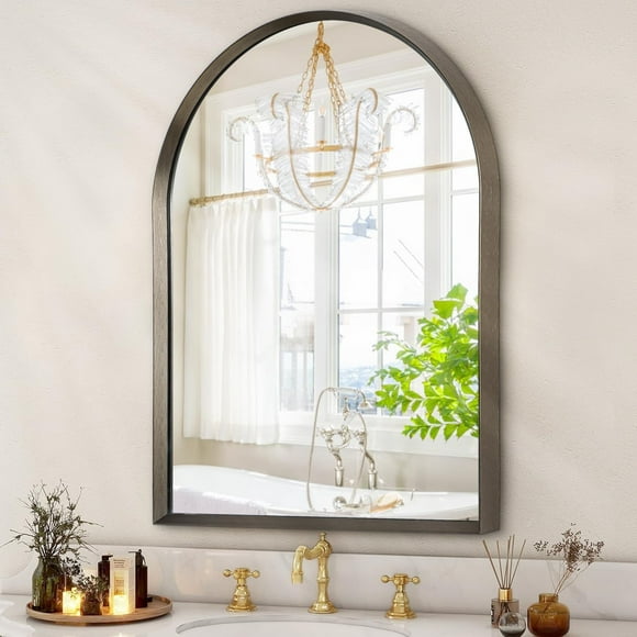 ERDS-Arched Mirrors for Wall, Brushed Metal Frame Mirror, Arch Bathroom Vanity Mirror for Living Room Bedroom Mantel Entryway Home Decor Aluminum Alloy Frame 36"x24"