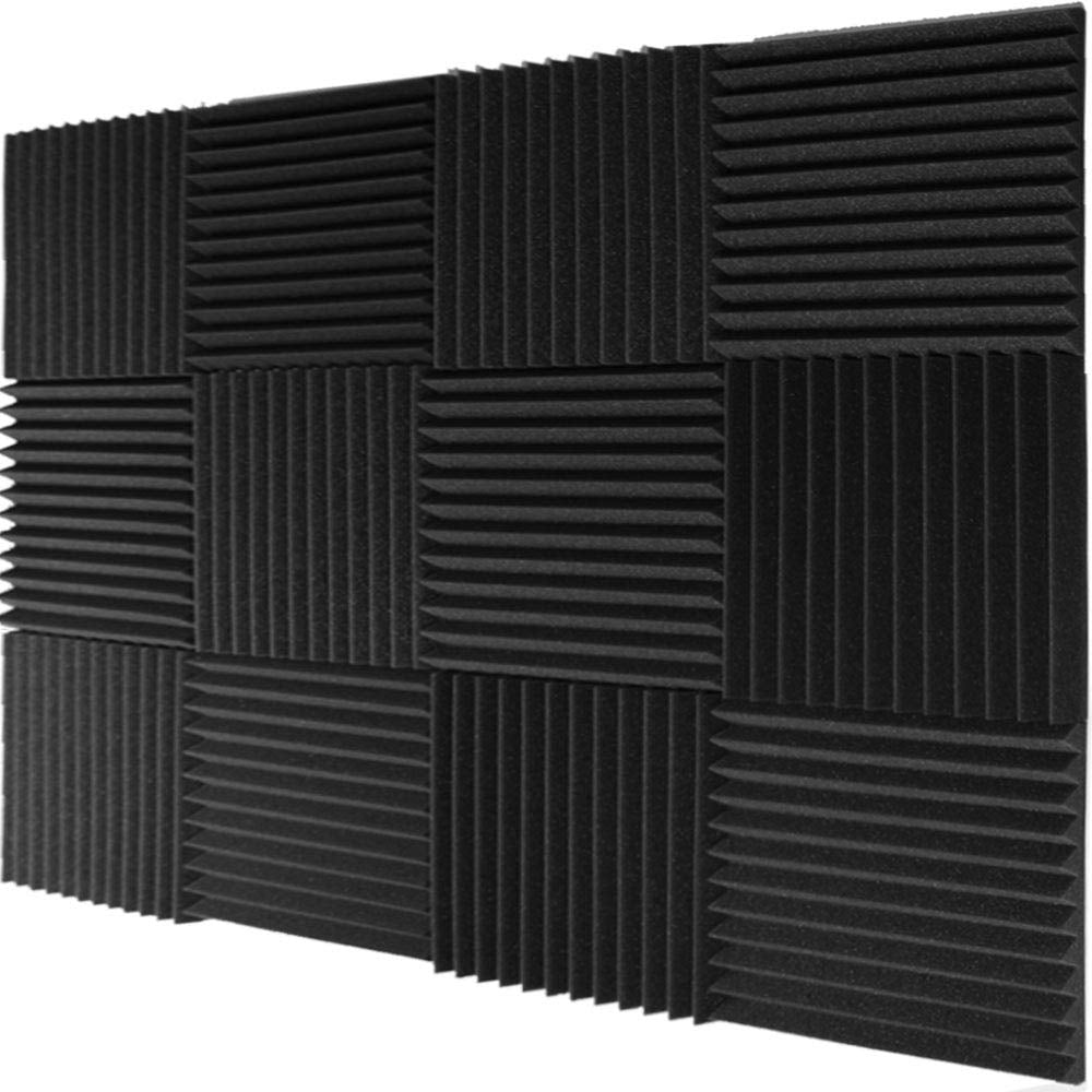 BLACK/RED 52 Pack 1 x 12 x 12 Black/red Acoustic Wedge Studio Foam Sound Absorption Wall Panels 