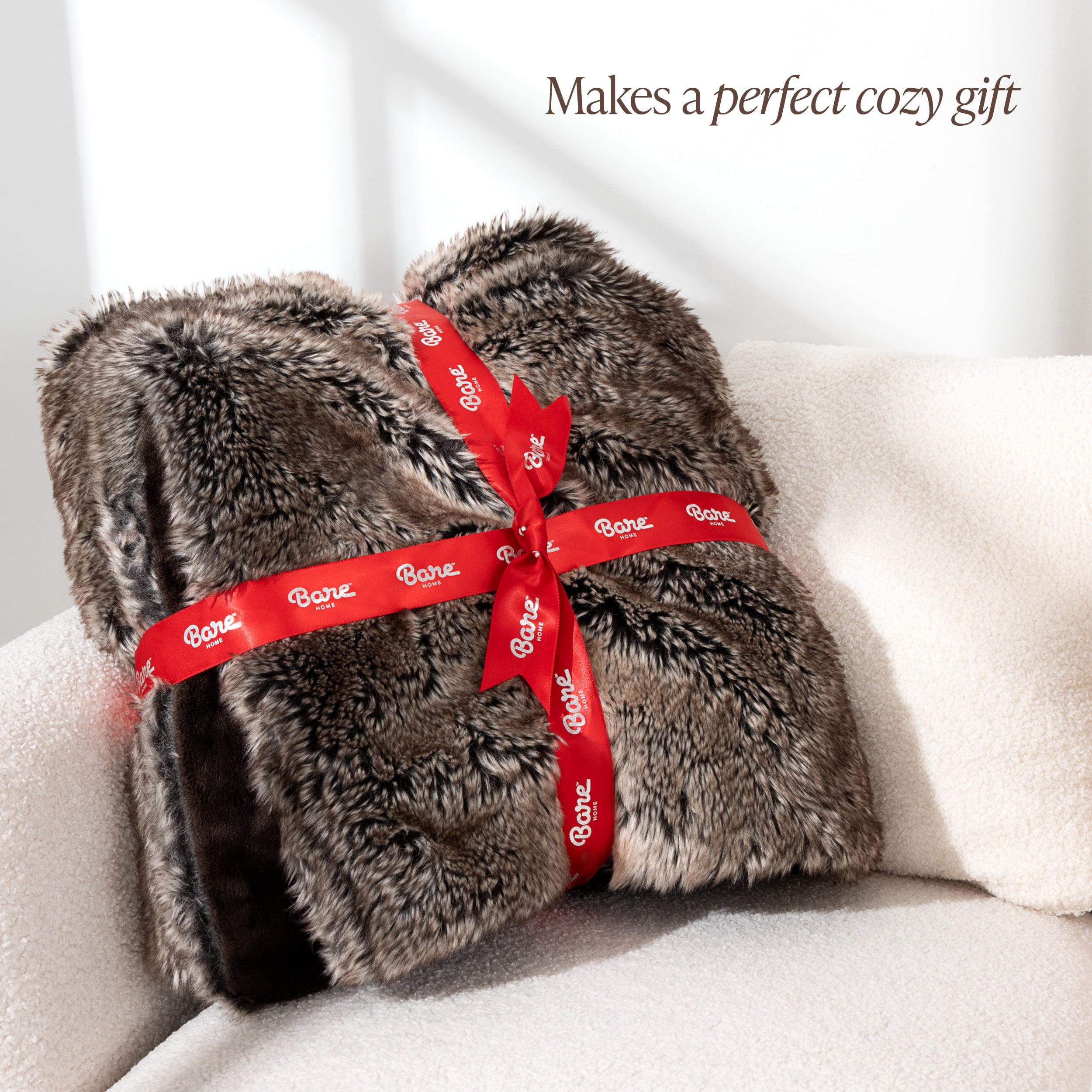 Bare Home Faux Fur Blanket - 47" x 60" - Ultra Soft Fleece - Throw, Silver