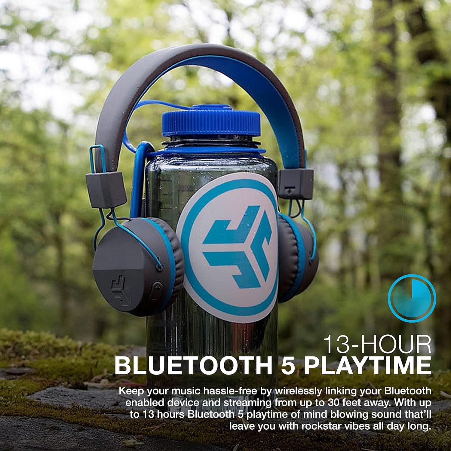 JLab Neon Bluetooth Folding On-Ear Headphones, Wireless Headphones, Blue, 30 Hour Bluetooth Playtime, Noise Isolation, 40mm Neodymium Drivers, C3 Sound - Gray/Blue