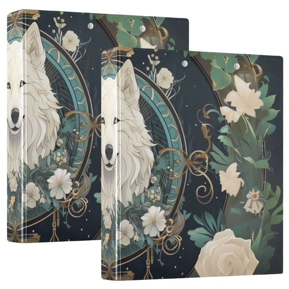 Dog Roses Green 3 Ring Binders 1.5 inch Hardcover File Folders with Interior Pockets A4 Size Organizer for School Office Hospital Set of 2