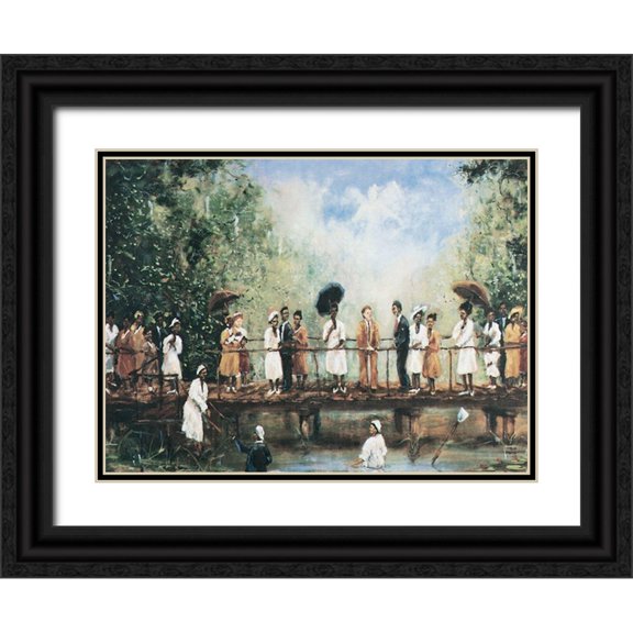 Unknown 14x11 Black Ornate Wood Framed with Double Matting Museum Art Print Titled - Black Baptism