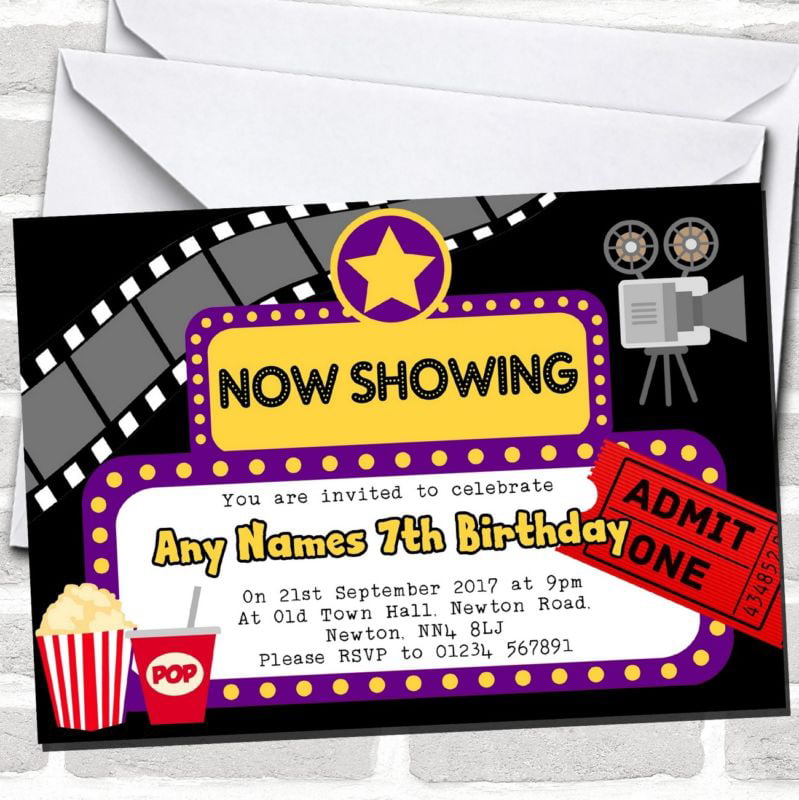 Movie Theatre Film Night Cinema Childrens Birthday Party Invitations