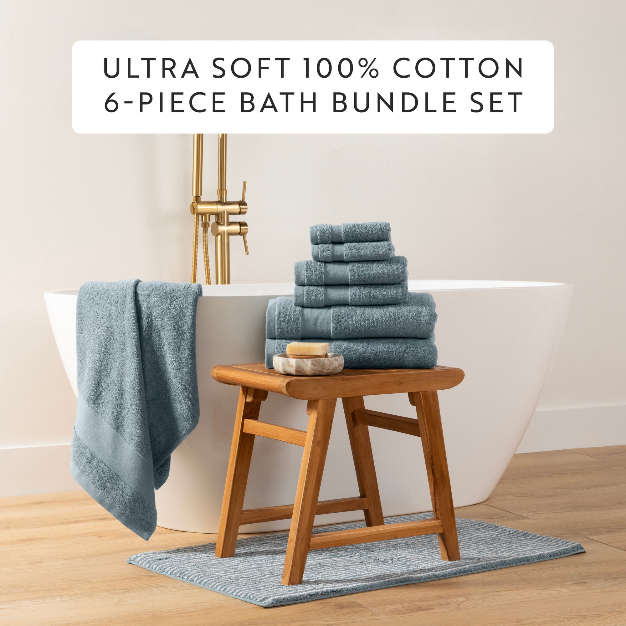 6-Pack Bathroom Essentials Bath Towel Set in Light Blue - Soft and Absorbent for Quick Drying by Comfort Canopy