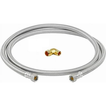 EZ-Fluid 60" X 3/8" Female Comp. x 3/8" Female Comp. 5FT Stainless Steel Dishwasher Water Supply Line Hose connector for Cold/Hot Water w/ 3/8" MIP x 3/8" Male Comp.Elbow-1