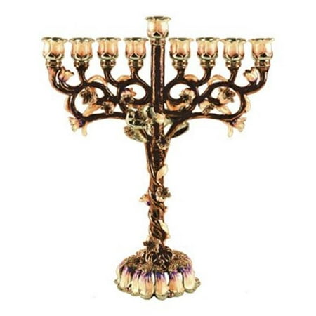 Judaica Kingdom KIJ-MEN-6088 Menorah Chanukkia Brown with Emerald Stones