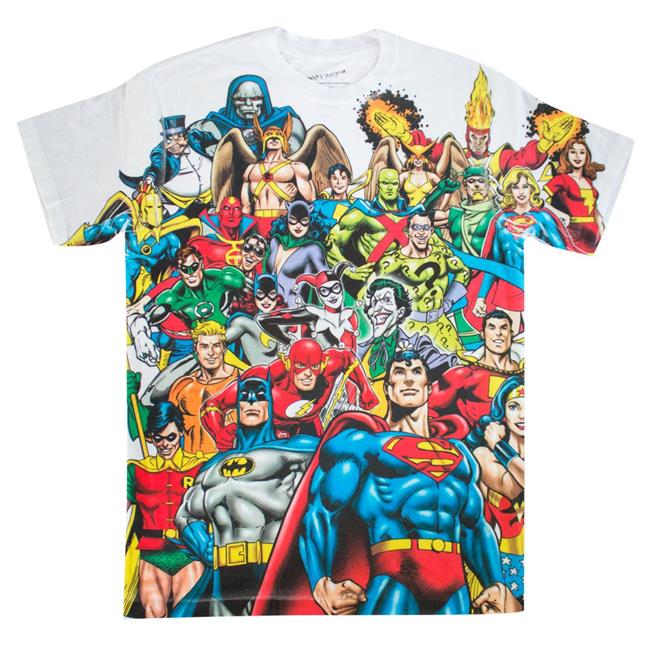 Batman 45415XL DC Comics Mens Sublimated Superheroes Tee Shirt, White ...