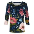 thumbnail image 4 of Elegante blusa de manga tres cuartos con cuello redondo retro para mujer con estampado de Pascua y manga tres cuartos OAVQHLG3B Store  lin121212, 4 of 4