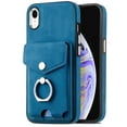 thumbnail image 6 of Compatible with iPhone XR Card Slot Back Case, 360 Degree Rotatable Ring Stand Plating Button PU Leather Support Magnetic Car Mount Phone Case Cover for iPhone XR, Blue, 6 of 13