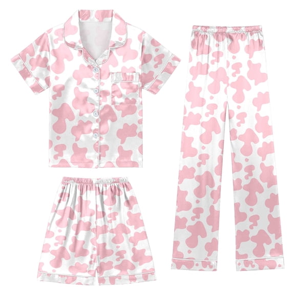 RTKFRFLM Loungewear For Girls Button Down Loungewear Set Casual Print Home Wear 3 Piece Set Oufits Loungewear Cute Outfit Oufits Loungewear,Size 6 Years-7 Years