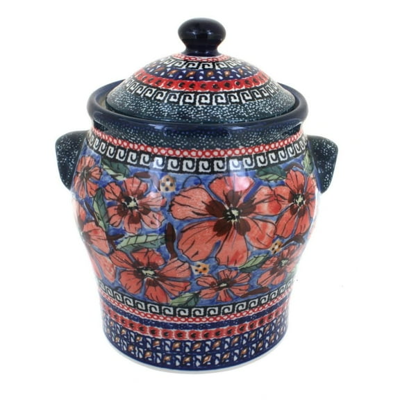 Blue Rose Polish Pottery Jungle Flower Large Canister