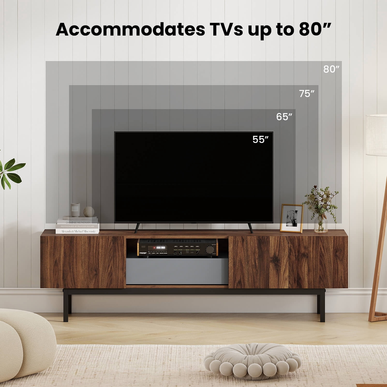 Costway TV Stand for TVs up to 80” with Drawer Cable Hole Metal Legs Entertainment Center