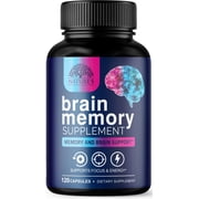 Brain Supplements for Memory and Focus - Advanced Cognitive Formula to Support Concentration, Energy, Clarity - Brain Health Memory Vitamins with Bacopa, Phosphatidylserine, DMAE & More, 120 Capsules
