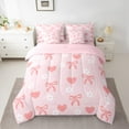 thumbnail image 3 of Manfei Girly Pink Bowknot Twin Bedding Sets 7-Piece for Girls, Kawaii Love Heart Bedding Comforter Set, Cherry Blossoms Reversible Sheet Sets, Microfiber Bedroom Decor, 3 of 8