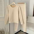 thumbnail image 2 of RongHuan Thermal Pajiama Set for Women Fleece Lined Long Sleeve Crewneck Top and Bottom Set Loose Fit Pants, 2 of 7