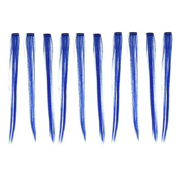 10pcs Extensiones de cabello azul oscuro Clip Hebras de cabello Extensiones de postizo largo