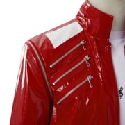 80s Pop Star Costume Red Zipper Jacket Music Note Shirt Pants Halloween Adult Men Outfit Set