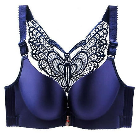 

TQWQT Women S Solid Bra Wire Free Underwear Front Closure Butterfly Backless Bra Royal Blue 50/115CDE