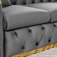 thumbnail image 6 of Mid Century Modern Chesterfield Sofa Couch, 90.6" Velvet Couch Grey and Gold Sofa Luxury Loveseat for Living Room, Tufted Sofas with 2 Pillows & Classic Golden Decor, Grey, 6 of 8