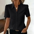 thumbnail image 4 of ClodeEU Women's Collared V Neck Short Sleeve Button Shirt with Lace Trim,Casual Fitted Work Shirt for Office Black,Women's Plus L, 4 of 7