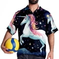 thumbnail image 4 of Starry Unicorn Men's Short Sleeve Spread Collar Poplin Button Down Casual Printed Summer Beach Unisex Shirts, 4 of 6