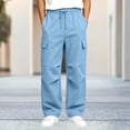 thumbnail image 6 of HomeDM Boys Cargo Sweatpants with Pockets Open Bottom Drawstring Casual Workout Athletic Pants Light Blue 6-7 Years, 6 of 7
