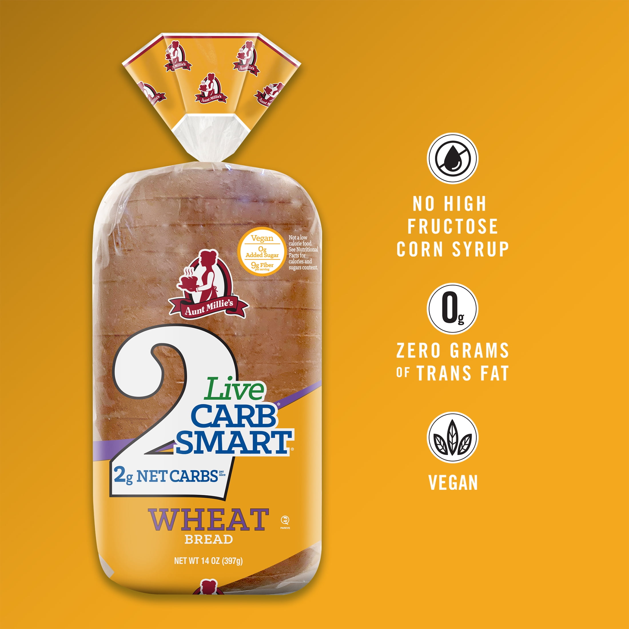 Aunt Millie's Live Carb Smart Wheat Bread Loaf, 14 oz, 14 ct