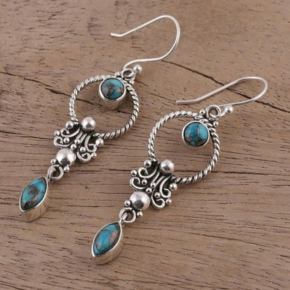 FcBaudy Earrings for Women, Gifts for Women Vintage Boho Turquoise Gemstone Drop Dangle Hooks Earrings Wedding Engagement Fashions Earrings