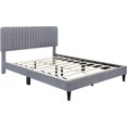 thumbnail image 4 of Velvet Fabric Queen Size Upholstered Platform Bed with Tufted Headboard, Upholstered Mattress Foundation, Wooden Slat Support, No Box Spring Needed, Queen Bed Frame for Bedroom/Guestroom, 4 of 9
