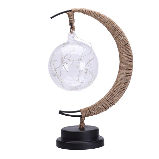 Lámpara de mesa decorativa, lámpara de noche de luna, lámpara de luz LED con hilo de algodón enrollado