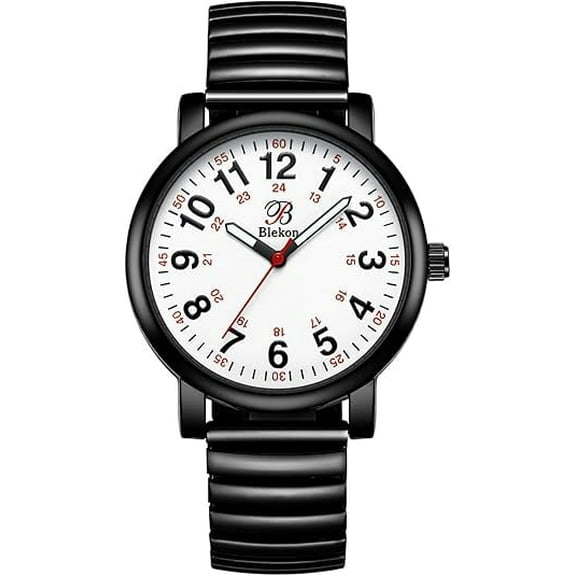 Blekon Original Nurse Watch Adult Unisex-Silver Stretch Band, Easy Read Dial, Water Resistant