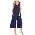 thumbnail image 2 of Summer Tank Top Jumpsuit for Women Casual Button Down Ribbed Capris Jumper with Pocket One Piece Wide Leg Loose Outfits, Dark Blue, L, 2 of 5