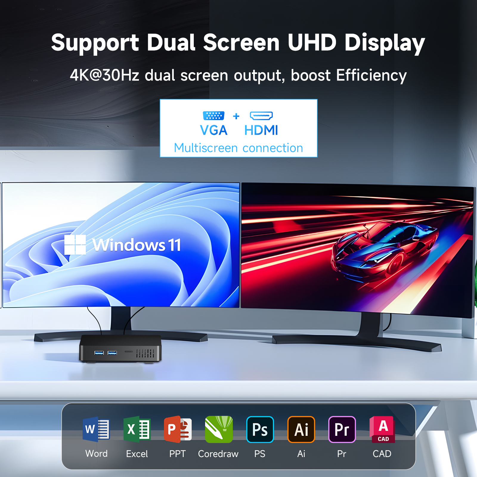 RNRUO Mini PC, 16GB RAM 256GB M.2 SSD, Intel 6500Y with 2 Cores, WiFi 6 BT5.0 Dual 4K Display VESA Windows 11 Desktop Mini Computer for Laptop, Monitor