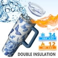 thumbnail image 5 of OBREWU Blue Roses and Butterflies Pattern Tumbler with Handle and Lid,Blue Roses and Butterflies Pattern 40oz Double Wall Vacuum Insulated Tumbler,Cups Gift for Women and Men, 5 of 7