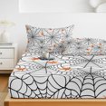 thumbnail image 6 of Cal.King Size Fitted Sheet Set - Halloween 3 Piece Bedding Sets 16" Deep Pocket Fitted Sheet with 2 Pillowcases, Black Net Classic Spiders Gingham Orange Brushed Microfiber Hotel Luxury Bed Sheets, 6 of 9