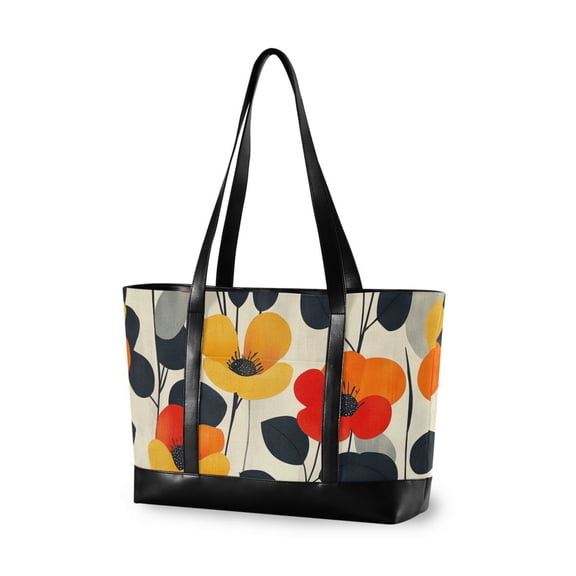 FORMRS Canvas Laptop Tote Bag for Women with 15.6" Computer Compartments Shoulder Handbag, Floral Pattern