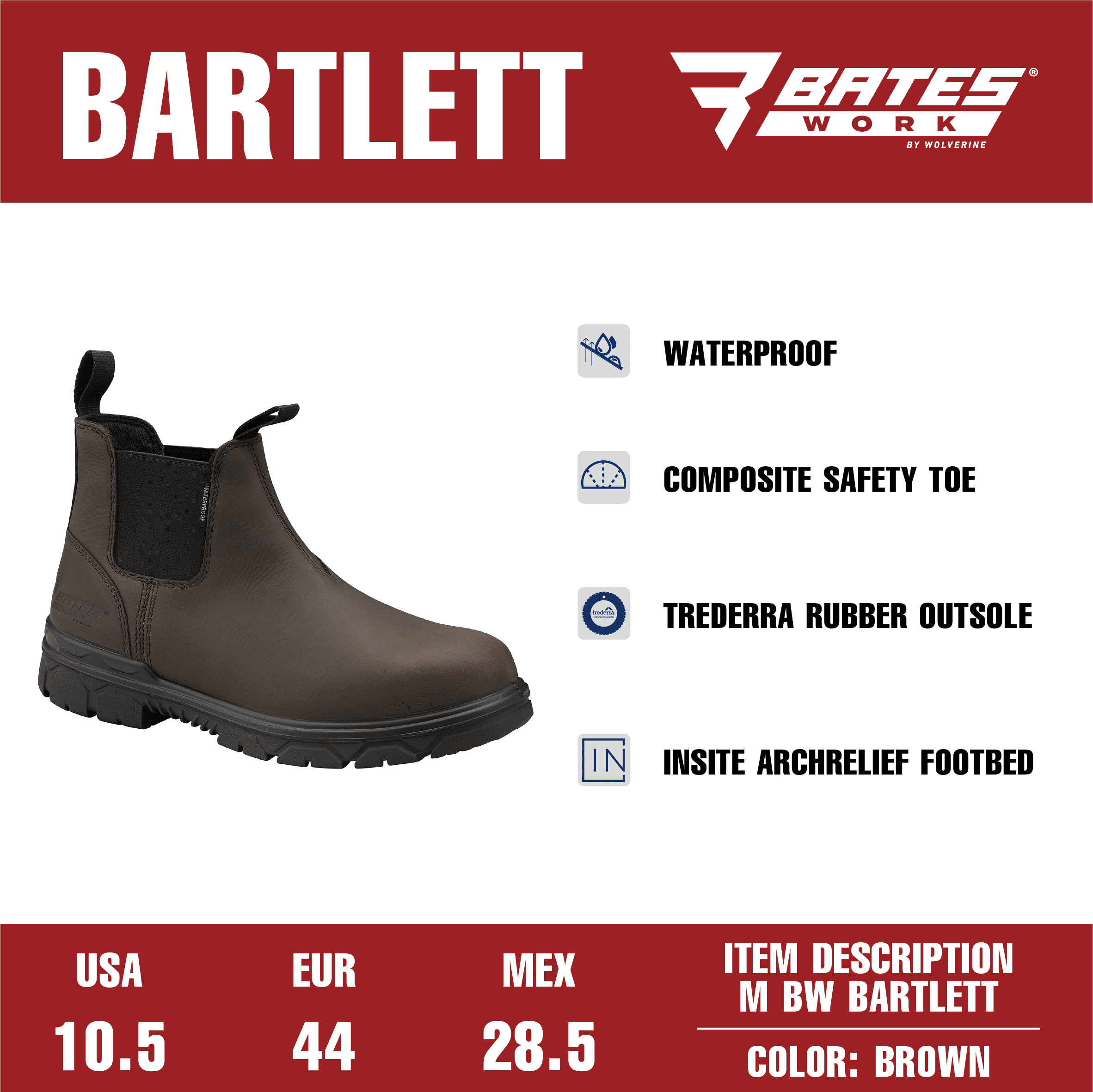 Bates Work by Wolverine Men's Bartlett Waterproof Comp Toe Chelsea Work Boot