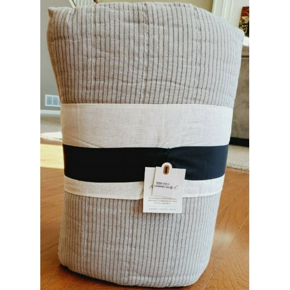 Heart & Hand with Magnolia Quilt King Woven Stripes Gray with Blue