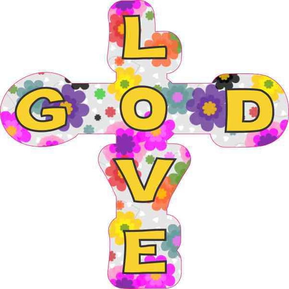 4in x 4in Floral God Love Cross Sticker Christian Car Window Bumper Decal