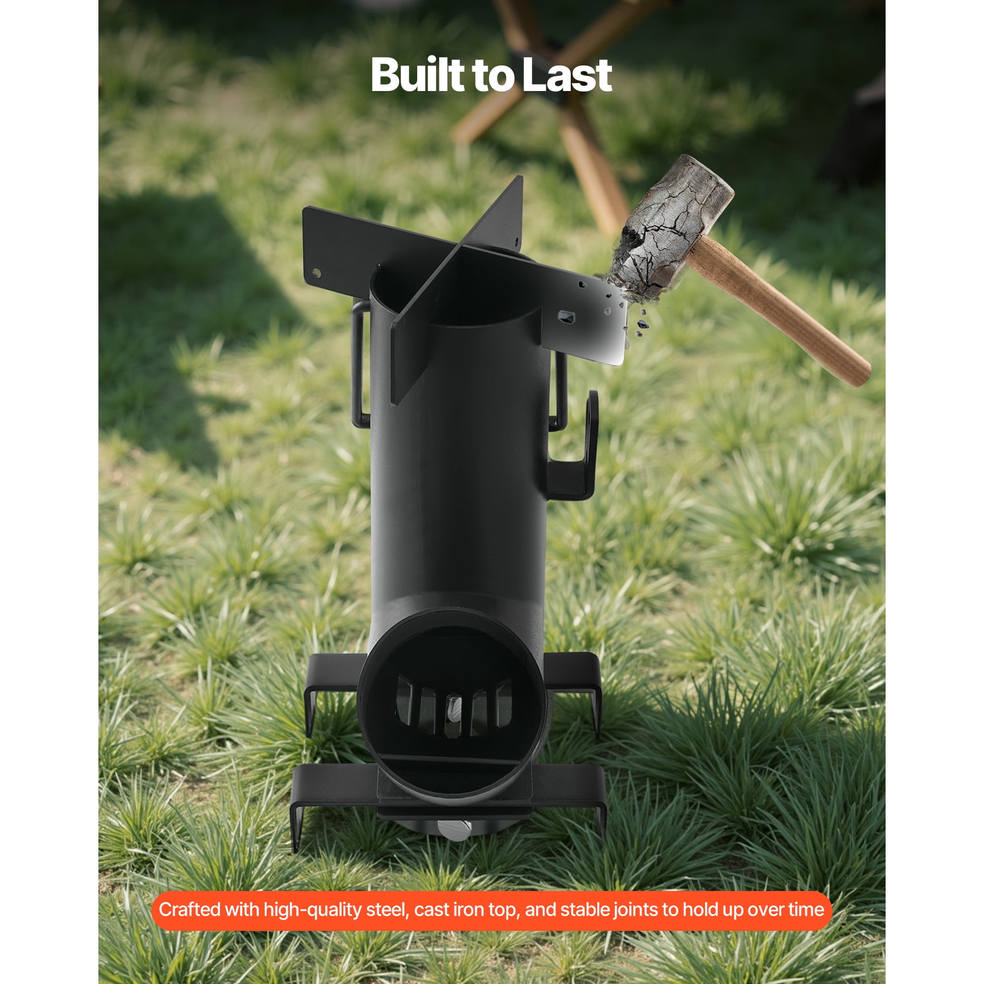 KFFKFF Portable Camping Rocket Stove, Carbon Steel Wood Burning Stove with Carrying Bag for Outdoor Cooking, Backpacking, Heating, and Backyard Use, Burns Wood, Twigs, or Sticks, Black