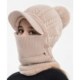 thumbnail image 2 of Women Beanie Knit Hat, Winter Hat with Scarf Mask Set for Women,Girls Warm Hat Earmuffs Cap with Pom, 2 of 6