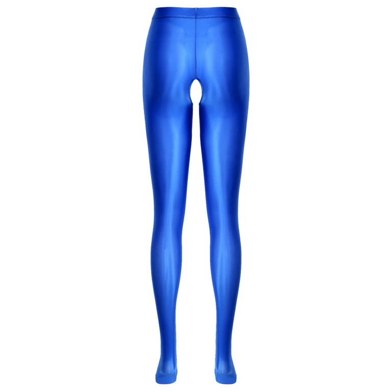 Women Oil Glossy Leggings Stretchy Long Pants Crotchless Trousers Workout