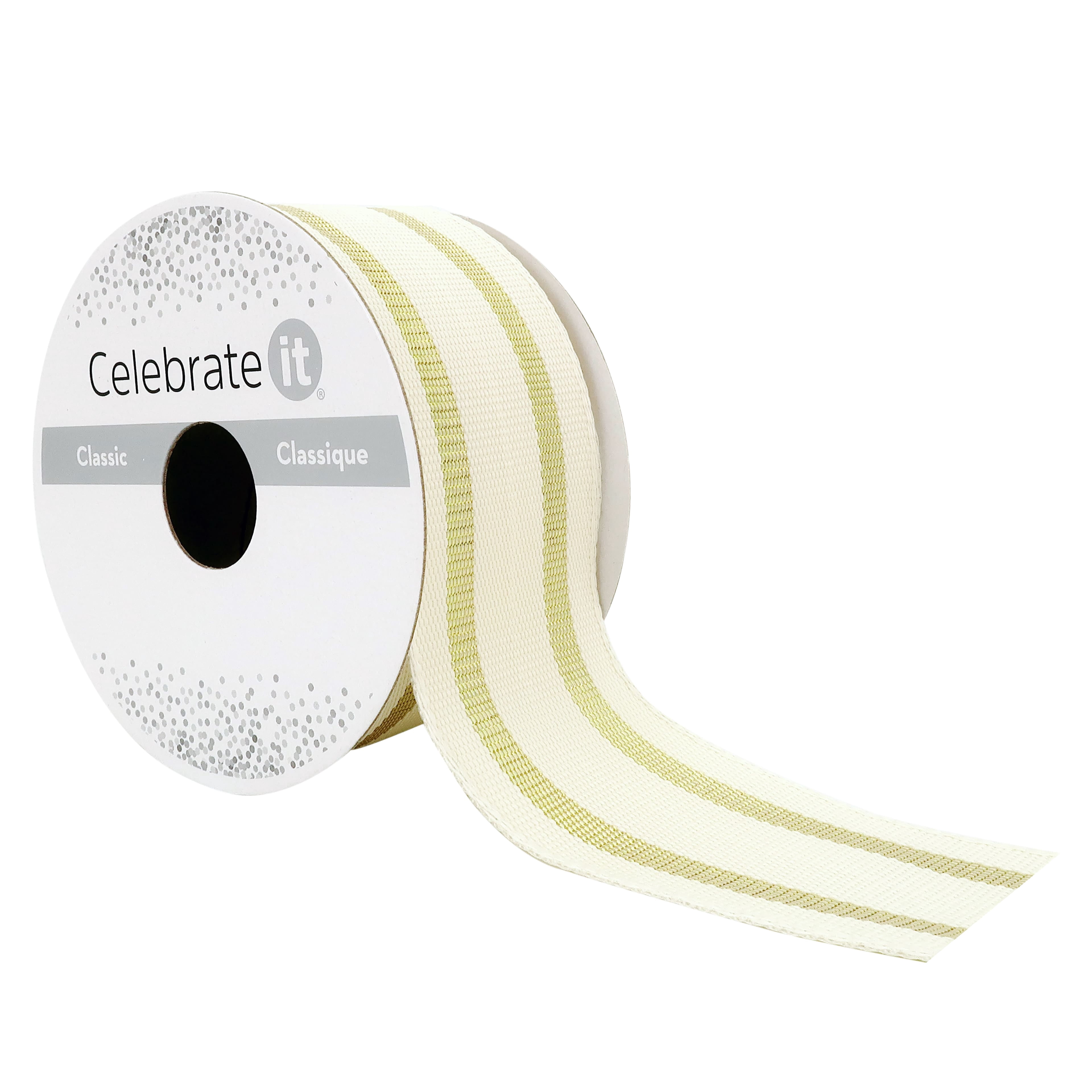 1.5" x 3yd. Gold Wired Ticking Stripe Ribbon by Celebrate It – Woven Selvage Edge - Ideal for Wreaths - Gift Wrapping & Seasonal Decor - 12 Pack