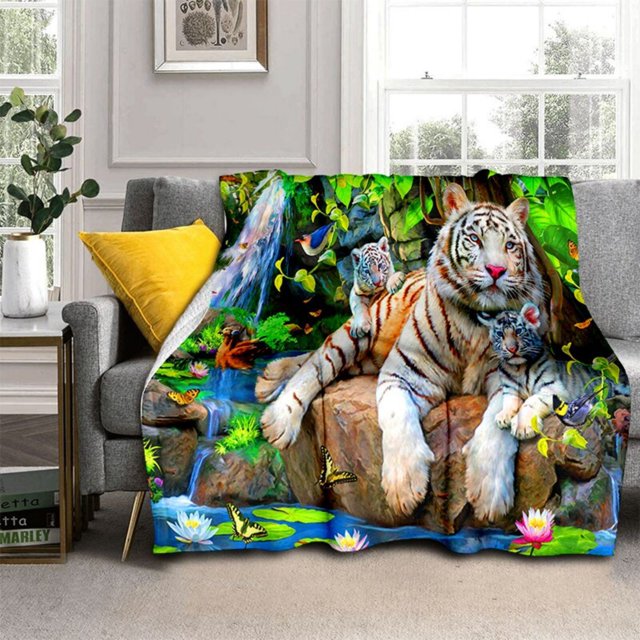 Flannel Blanket Animal Tiger Lion Printed Cover Blanket Character Travel Portable Blanket
