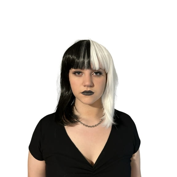 My Costume Wigs Cruella Deville Bob with Bangs Black and White Good Vs Evil  Halloween Dress Up Cosplay