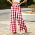thumbnail image 5 of Women's Plaid Wide Leg Palazzo Pants, High Waisted Gingham Long Trousers with Pockets, Casual Summer Beach Flowy Pants, S-2XL, 5 of 6