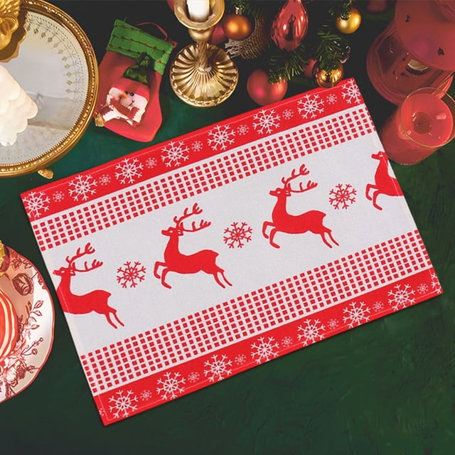 Uklsqma Christmas Table Placemats Heat Insulation Pads | Multicolor Linen Cloth Double-Sided Nonslip Table Mats | Durable Thickened Protective Tablecloths for Home Restaurant Café Dining