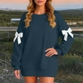 thumbnail image 7 of WTOBBY Women's Solid Color Bow Round Neck Long Sleeve Loose Pullover Sweater Sweatshirt, Decorative Bow Design, Soft and Comfortable for Fashionable Everyday Wear,Dark Gray XL, 7 of 7